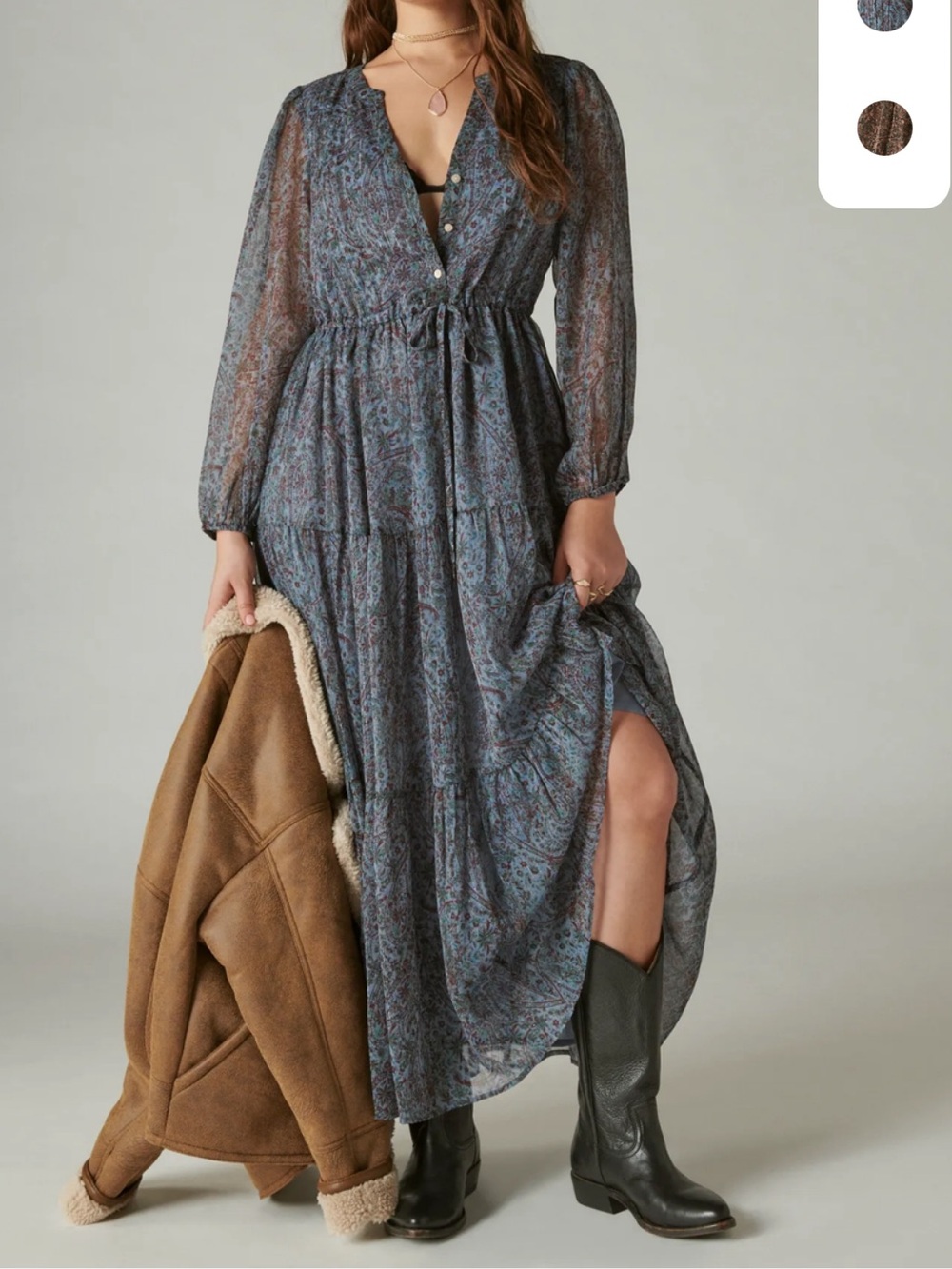Boho embroidered peasant prairie cottagecore Floral Tiered Maxi Dress S